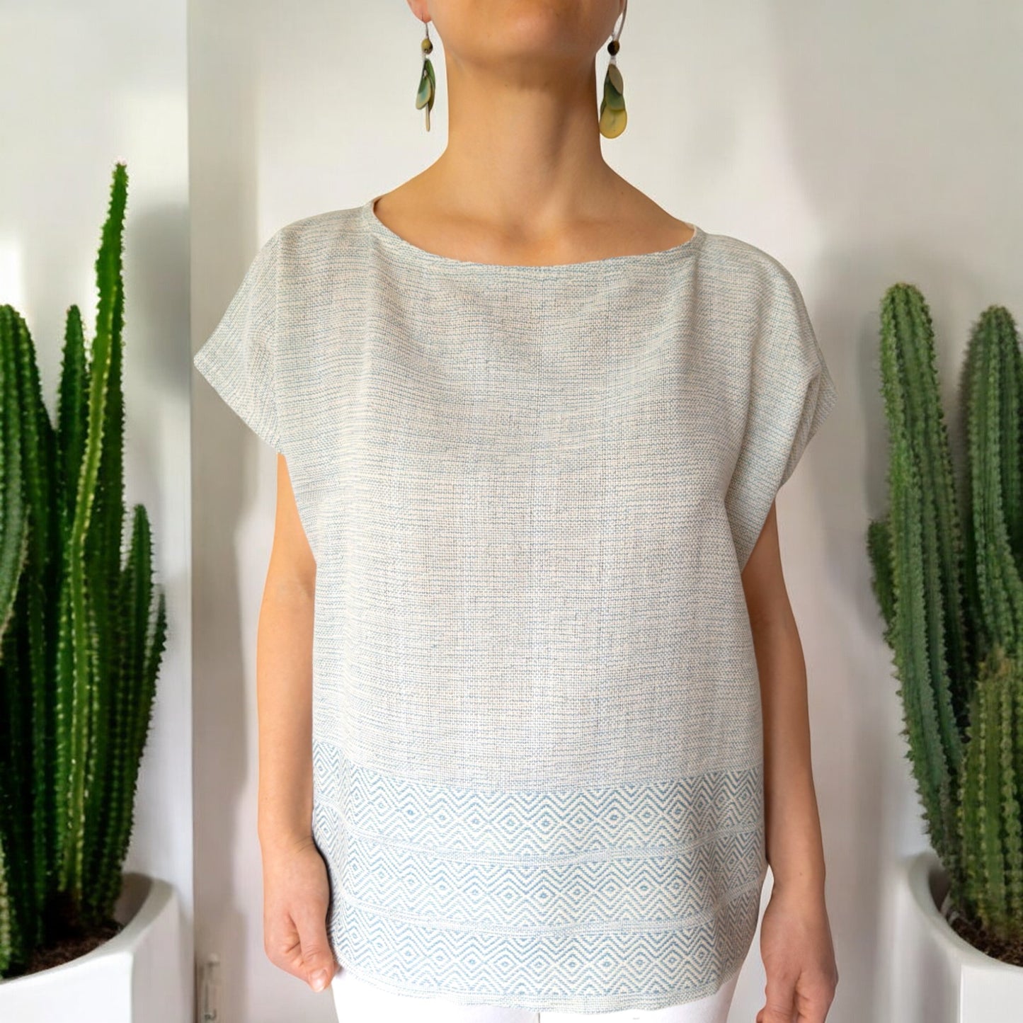 Gewebte Kaftan-Bluse "Luna" aus Mexiko - blau