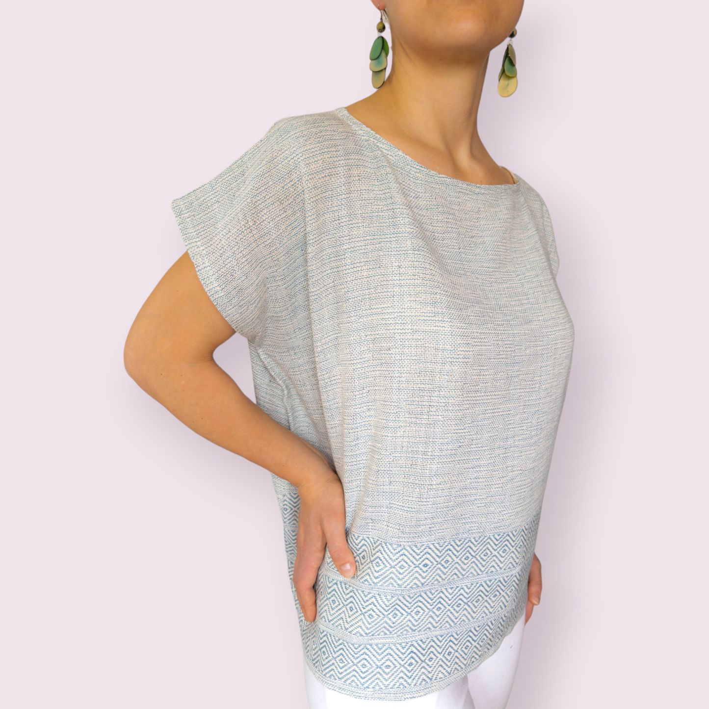 Gewebte Kaftan-Bluse "Luna" aus Mexiko - blau