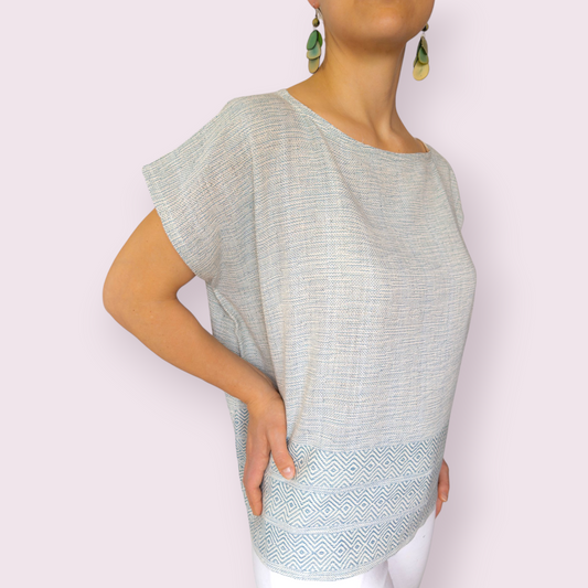 Gewebte Kaftan-Bluse "Luna" aus Mexiko - blau