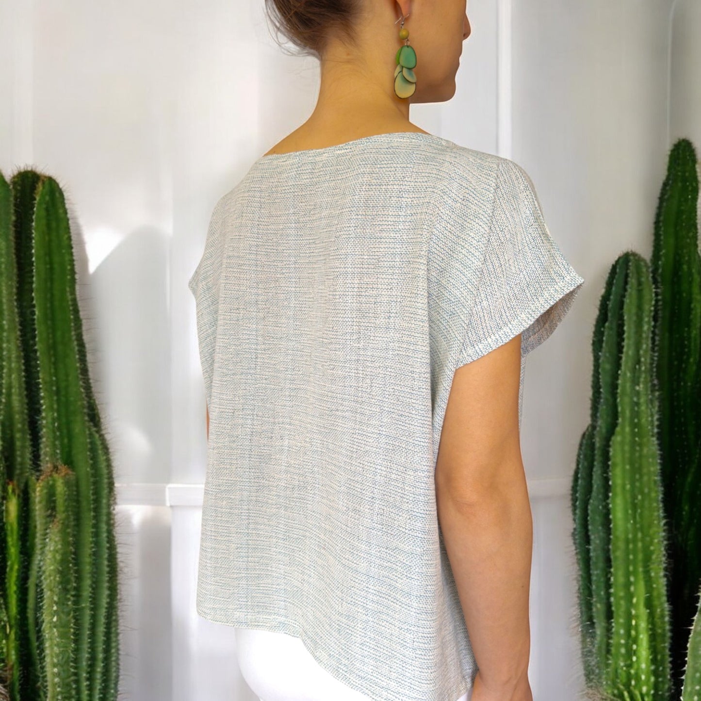 Gewebte Kaftan-Bluse "Luna" aus Mexiko - blau