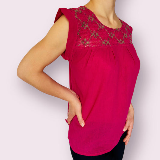 Sommerbluse "Flora" aus Mexiko - pink-grau