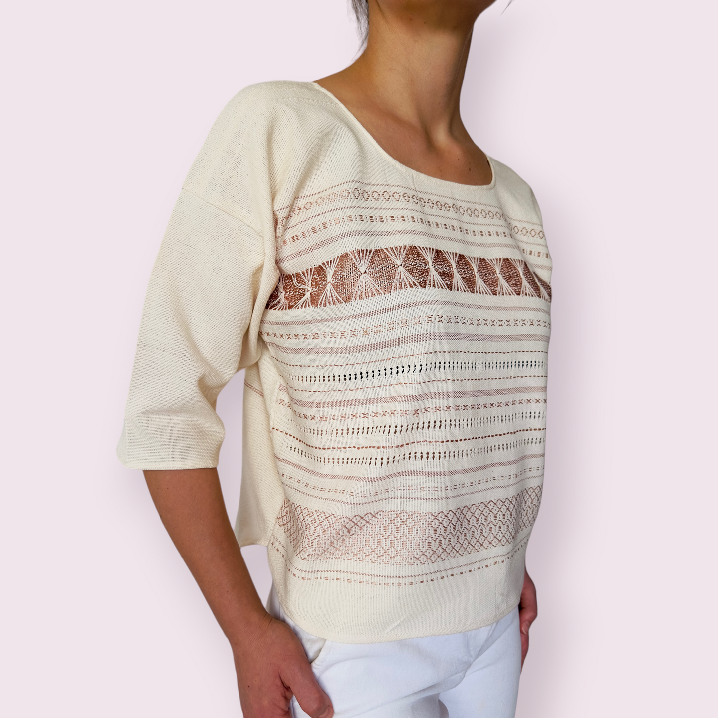 Gewebte Bluse "Serena" aus Mexiko - natur-beige