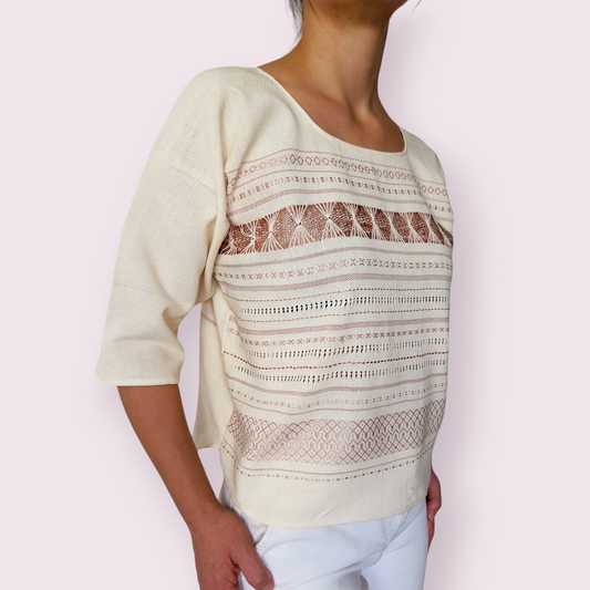 Gewebte Bluse "Serena" aus Mexiko - natur-beige