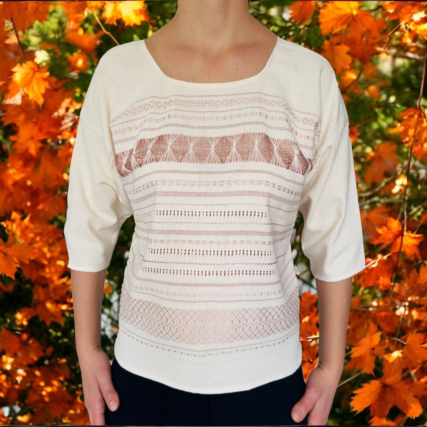 Gewebte Bluse "Serena" aus Mexiko - natur-beige