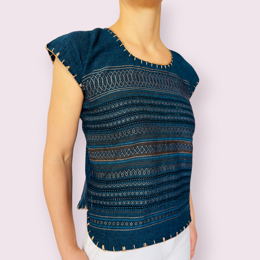 Gewebte Bluse "Marina" aus Mexiko - dunkelblau