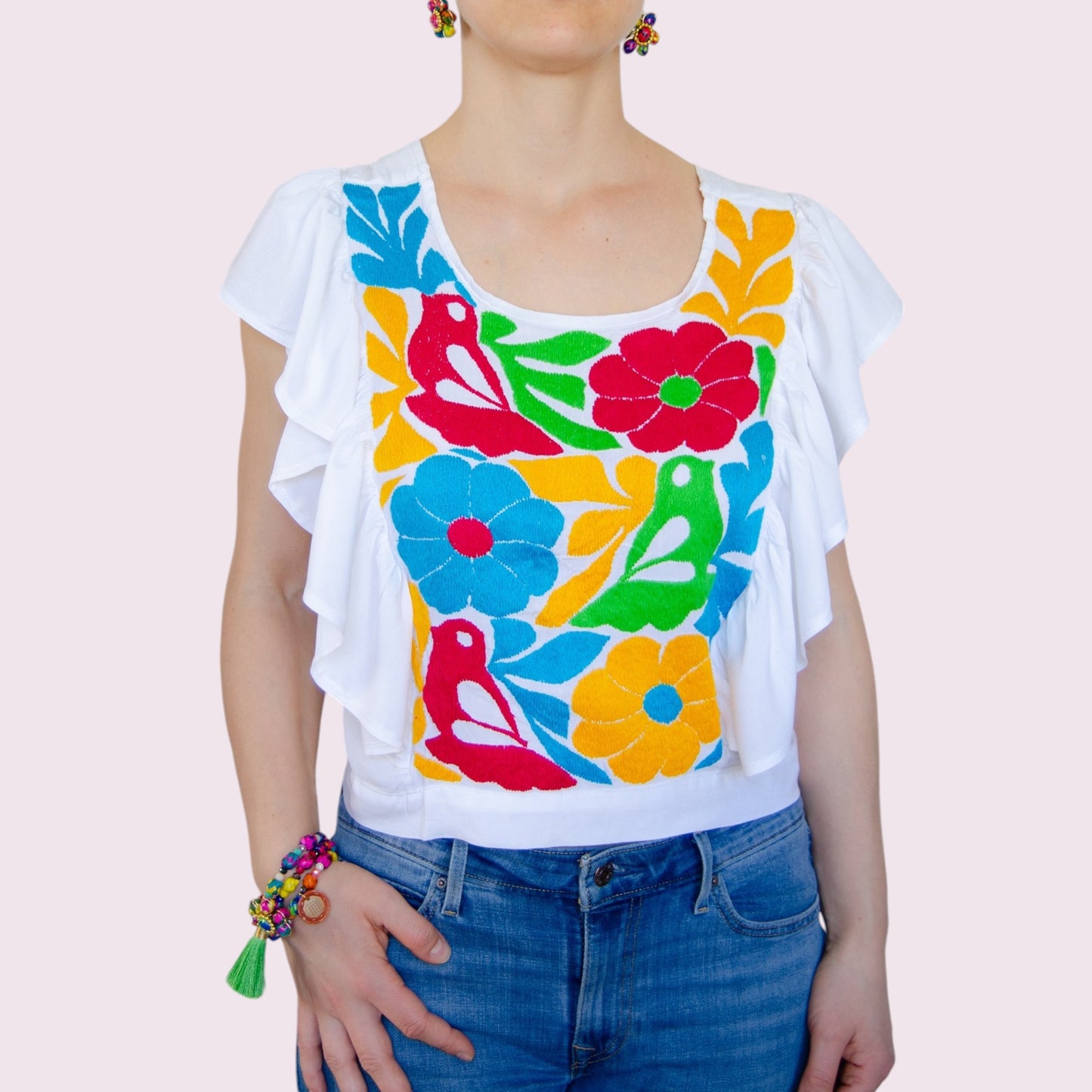 Handbestickte Bluse "Mariposa" aus Mexiko - bunt