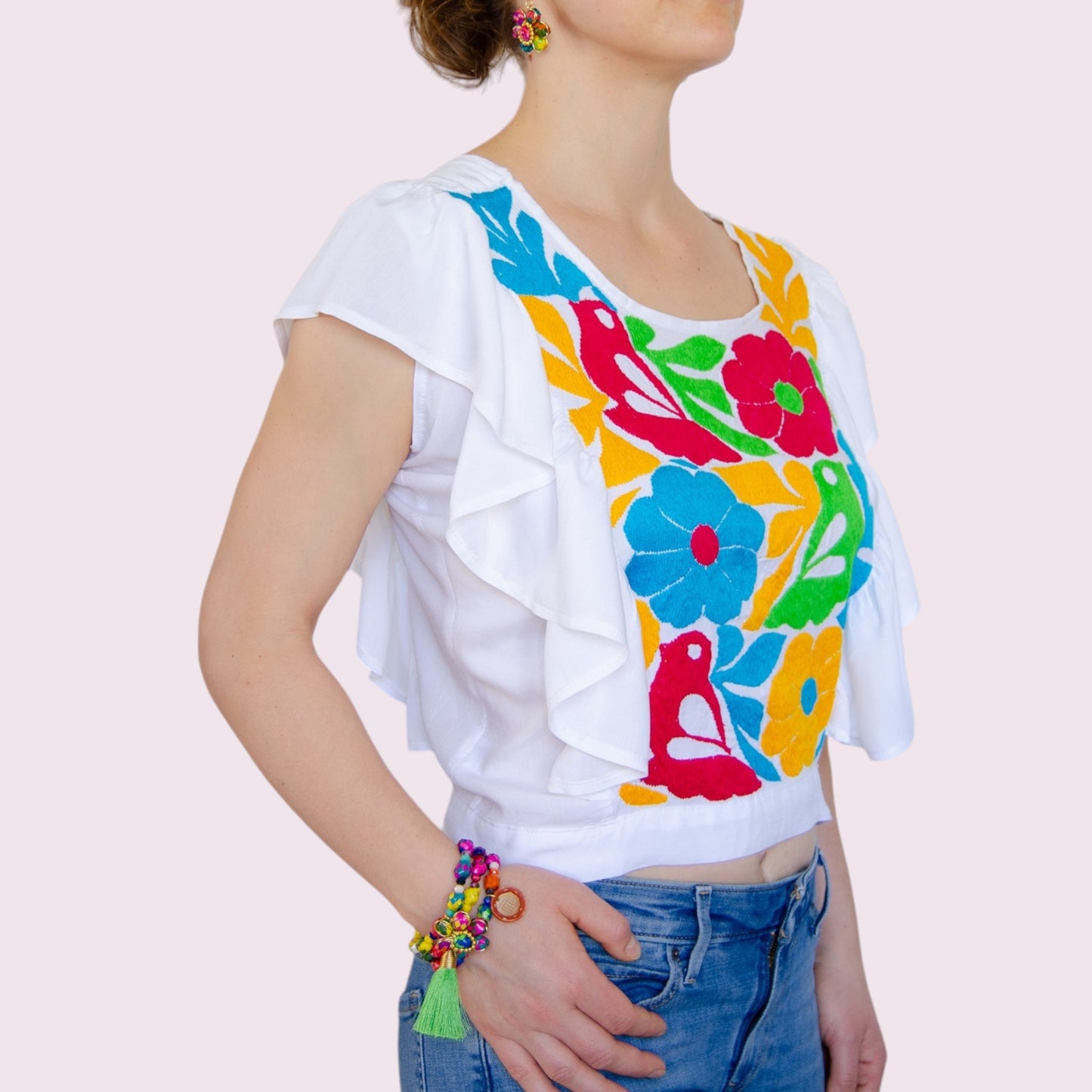 Handbestickte Bluse "Mariposa" aus Mexiko - bunt