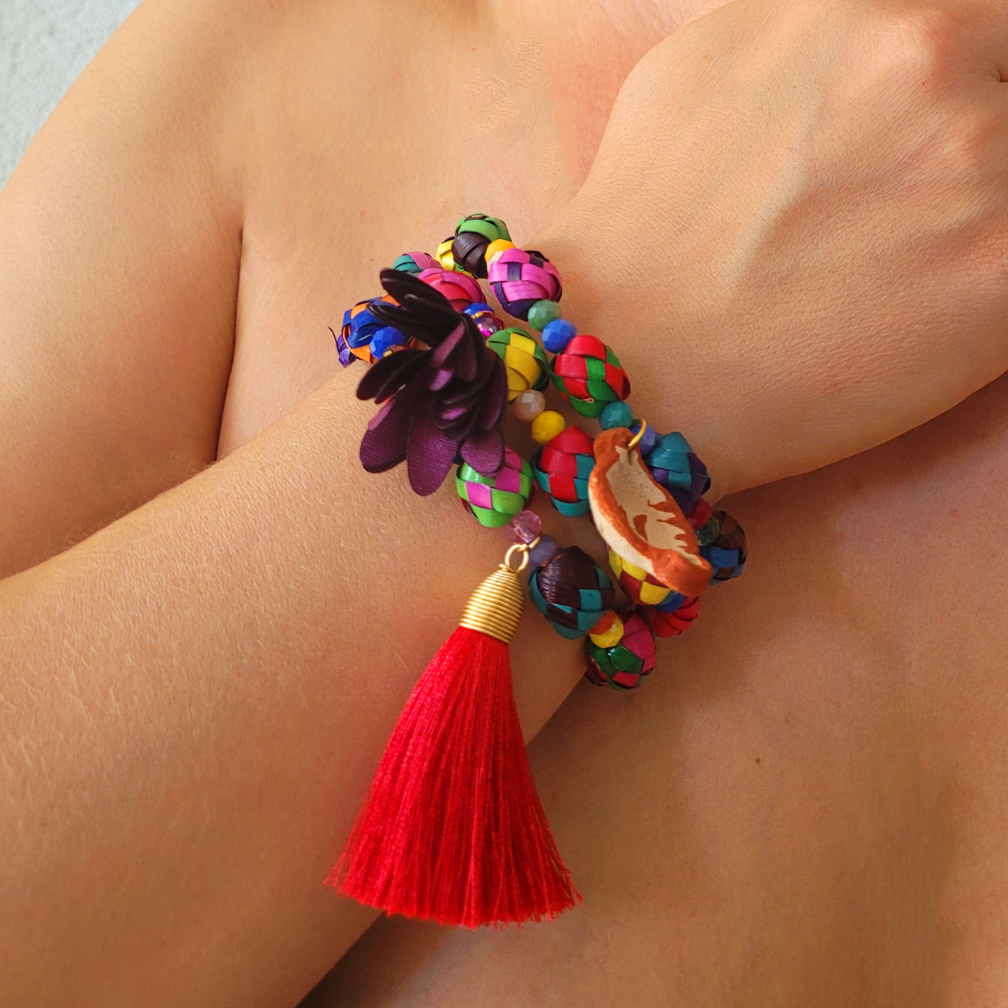 Armbandset "Blütentraum" aus Mexiko - rot
