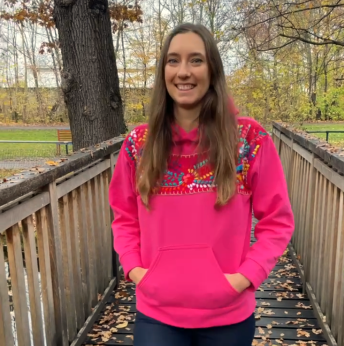 Handbestickter Hoodie "Paloma" aus Mexiko - pink