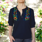 Handbestickte Bluse "Luisa" aus Mexiko - dunkelblau