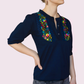 Handbestickte Bluse "Luisa" aus Mexiko - dunkelblau