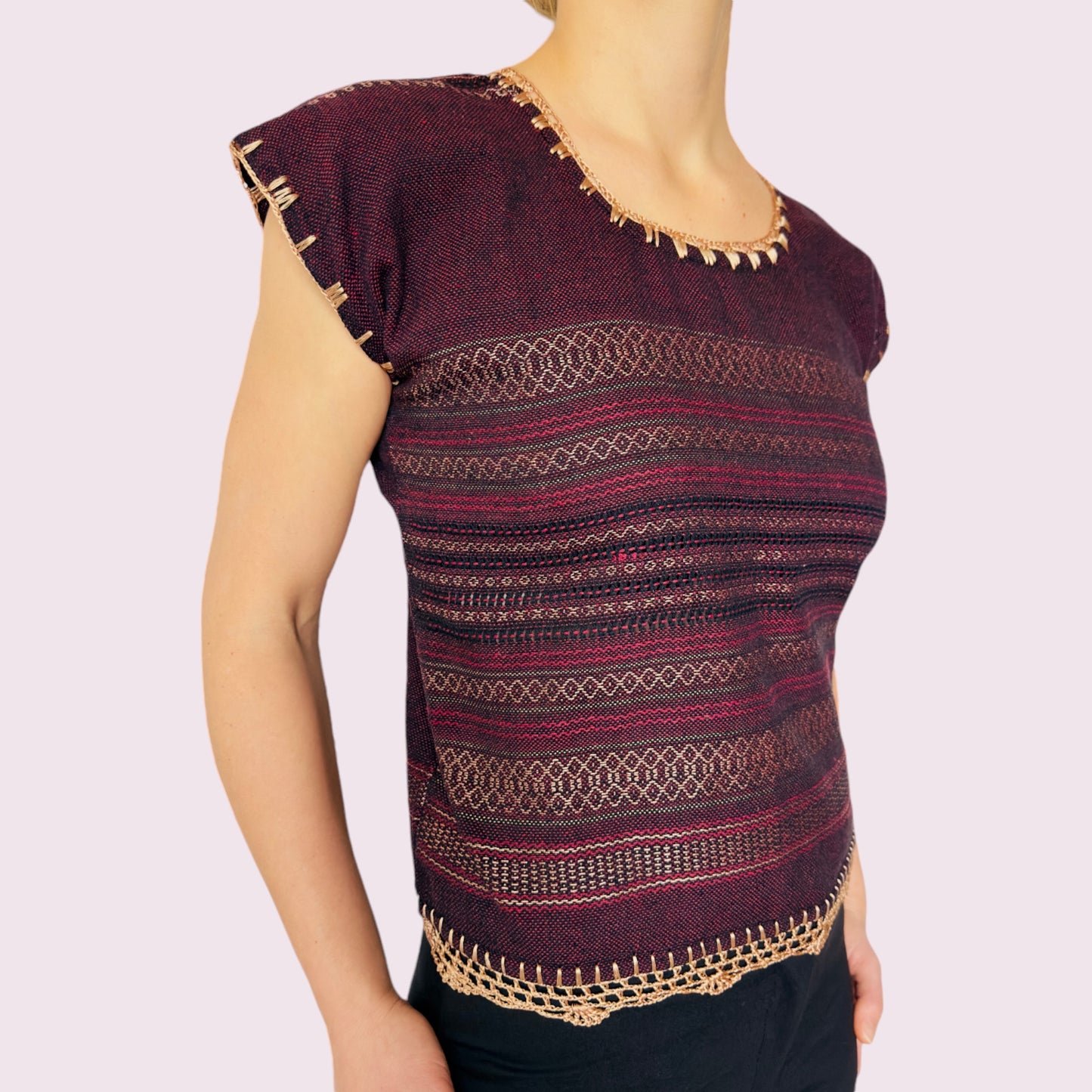 Gewebte Bluse "Verena" aus Mexiko - burgunder