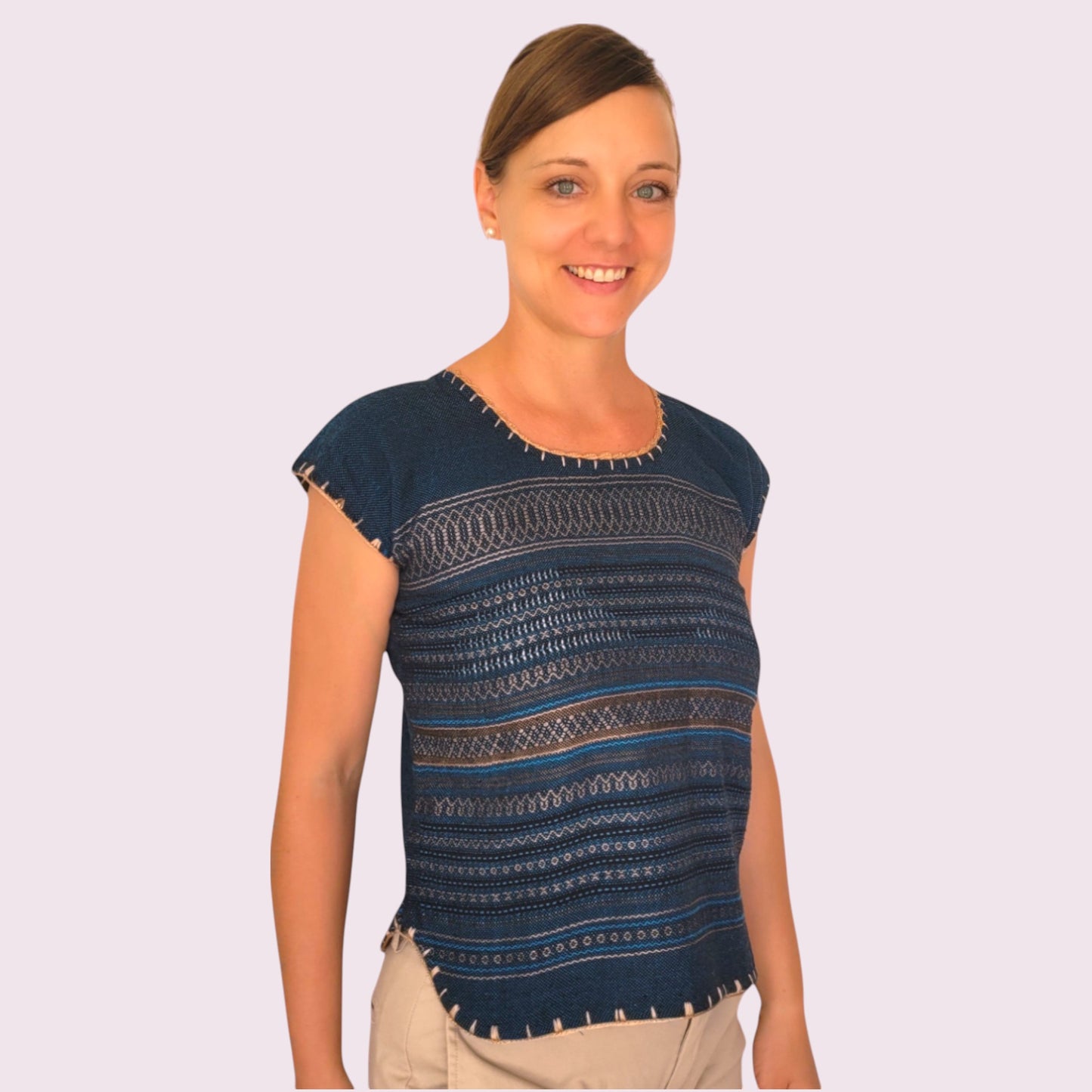 Gewebte Bluse "Marina" aus Mexiko - dunkelblau