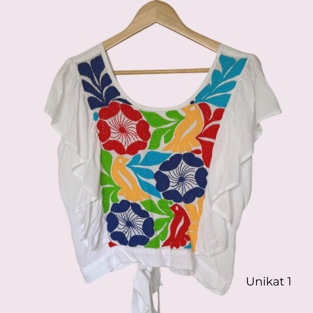 Handbestickte Bluse "Mariposa" aus Mexiko - bunt
