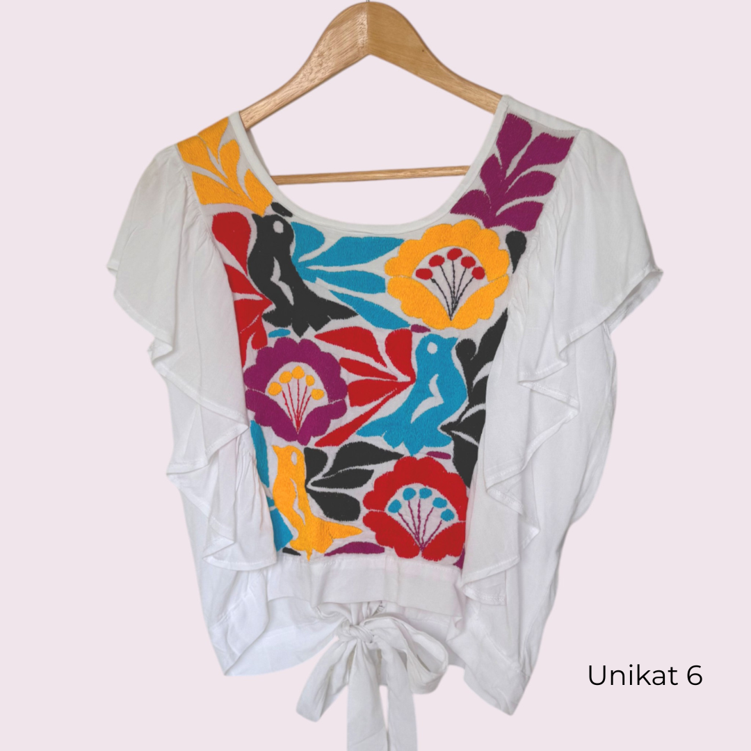 Handbestickte Bluse "Mariposa" aus Mexiko - bunt
