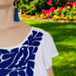 Handbestickte Bluse "Mariposa" aus Mexiko - dunkelblau