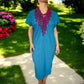 Blusenkleid, mexikanisches Bata-Kleid "Rhombus" - azurblau