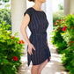 Gewebtes Kleid mit Gürtel und Raffung "Carmen" aus Mexiko - blau-bunt