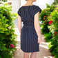 Gewebtes Kleid mit Gürtel und Raffung "Carmen" aus Mexiko - blau-bunt