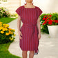 Gewebtes Kleid mit Gürtel und Raffung "Carmen" aus Mexiko - rot