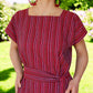 Gewebtes Kleid mit Gürtel und Raffung "Carmen" aus Mexiko - rot