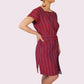Gewebtes Kleid mit Gürtel und Raffung "Carmen" aus Mexiko - rot