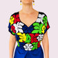 Handbesticktes Kleid "Sofia" aus Mexiko - königsblau-bunt