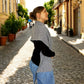 Gewebter Poncho, Stola, Cape "Lucía" aus Mexiko - schwarz-weiß