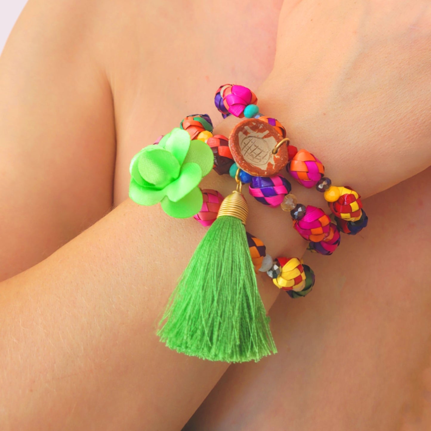 Armbandset "Blütentraum" aus Mexiko - grün