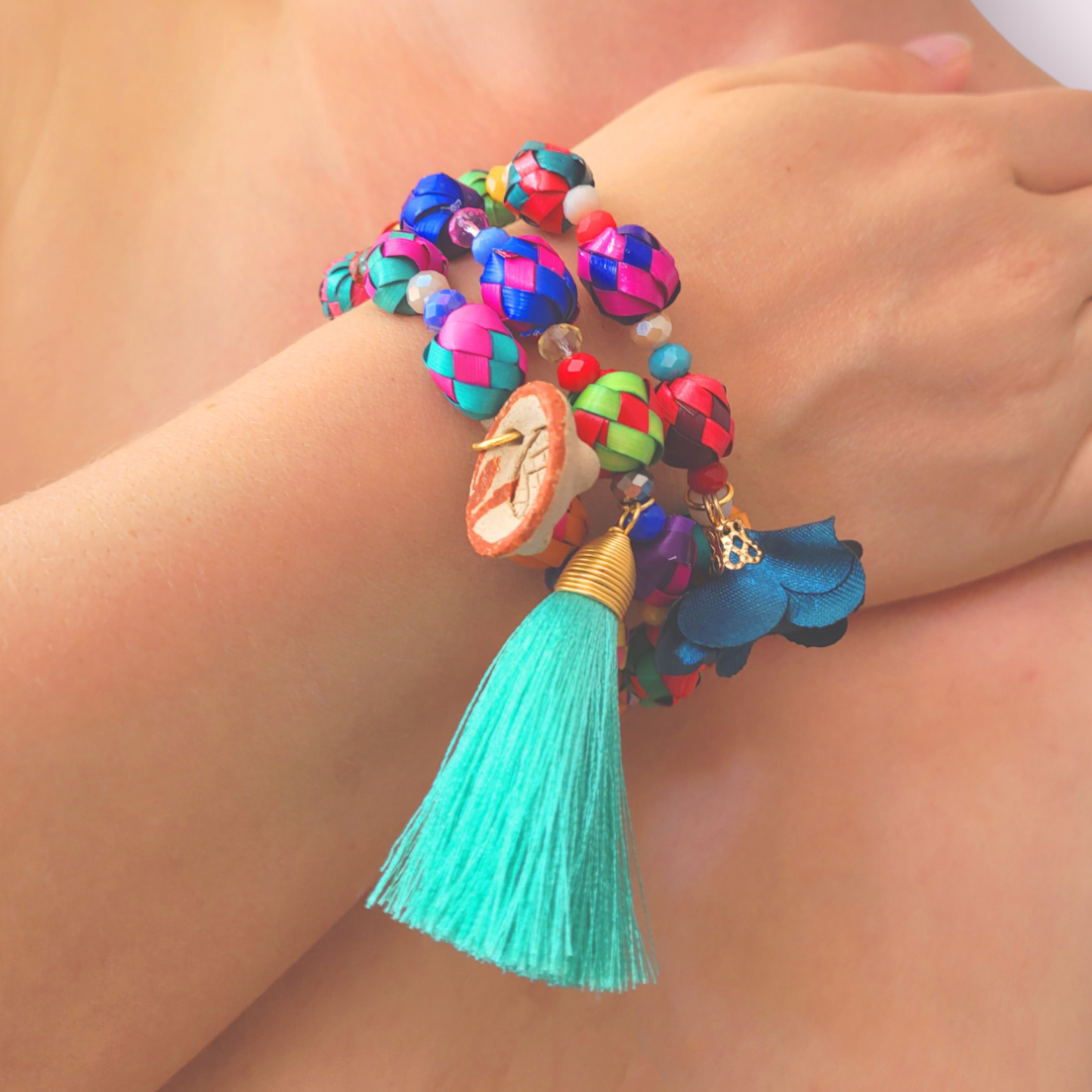 Armbandset "Blütentraum" aus Mexiko - türkis