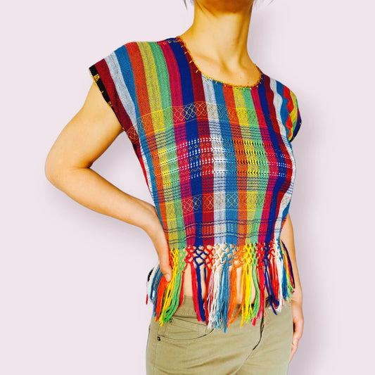 Bluse mit Fransen Caribe, bunt - handmade in Mexiko